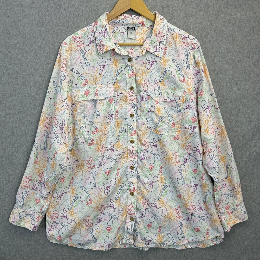 Duluth Trading Co Armachillo Top Women 2X Veggie Food Button Up Shirt Nylon Plus